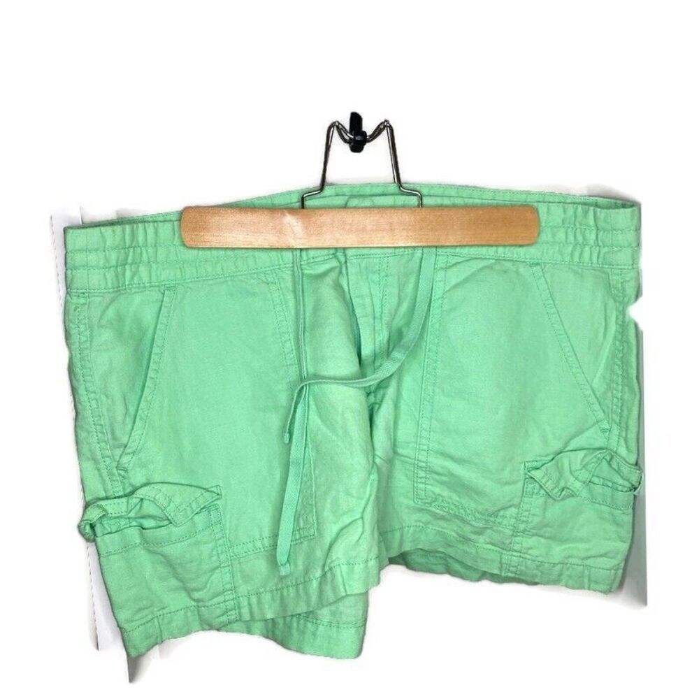 Banana Republic Linen Cargo Shorts Womens 4 Green Drawstring Waist